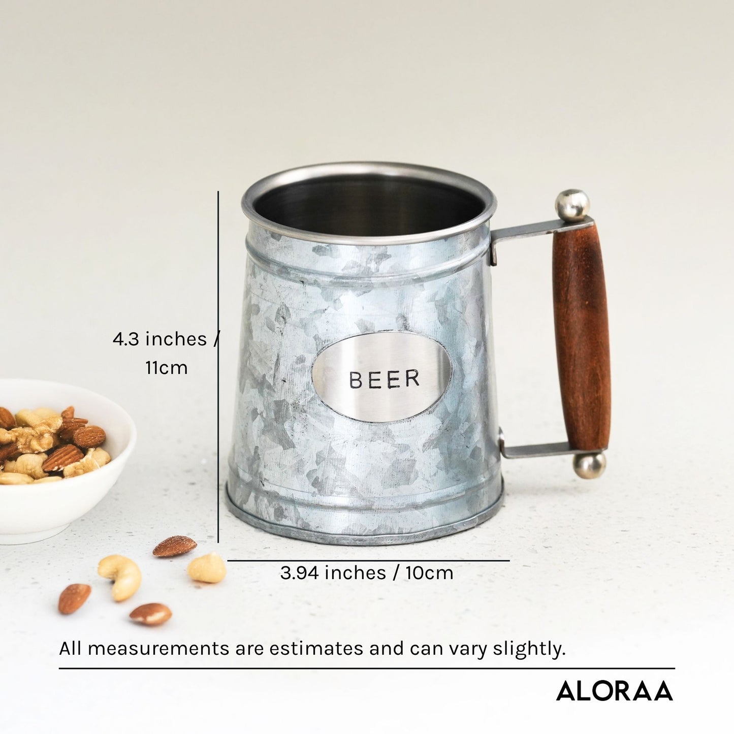 Handmade Insulated Stainless Steel Beer Mug with Wooden Handle