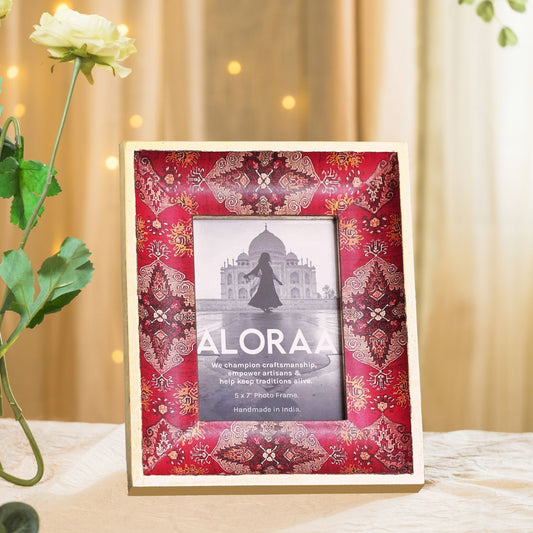 Red & Bold Handcrafted Persian-inspired Photo Frame with Rustic Gold Finish