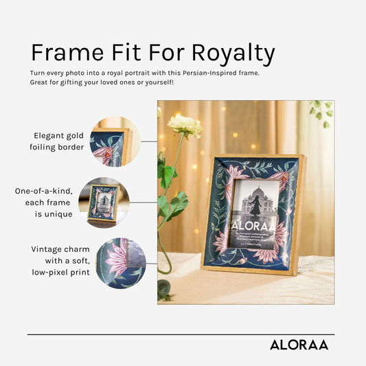 Handcrafted Floral Persian-inspired Photo Frame with Rustic Gold Finish