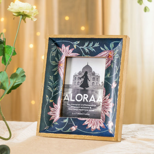 Handcrafted Floral Persian-inspired Photo Frame with Rustic Gold Finish