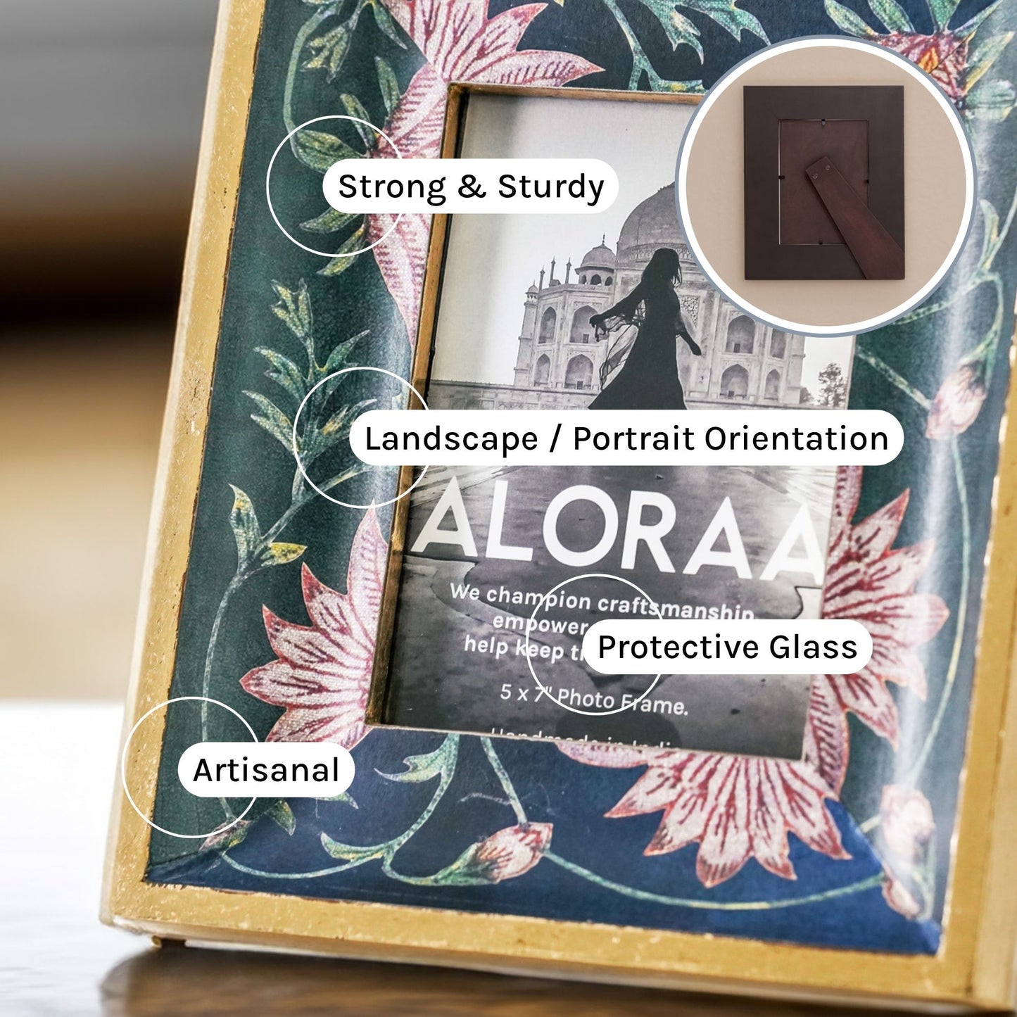 Handcrafted Floral Persian-inspired Photo Frame with Rustic Gold Finish