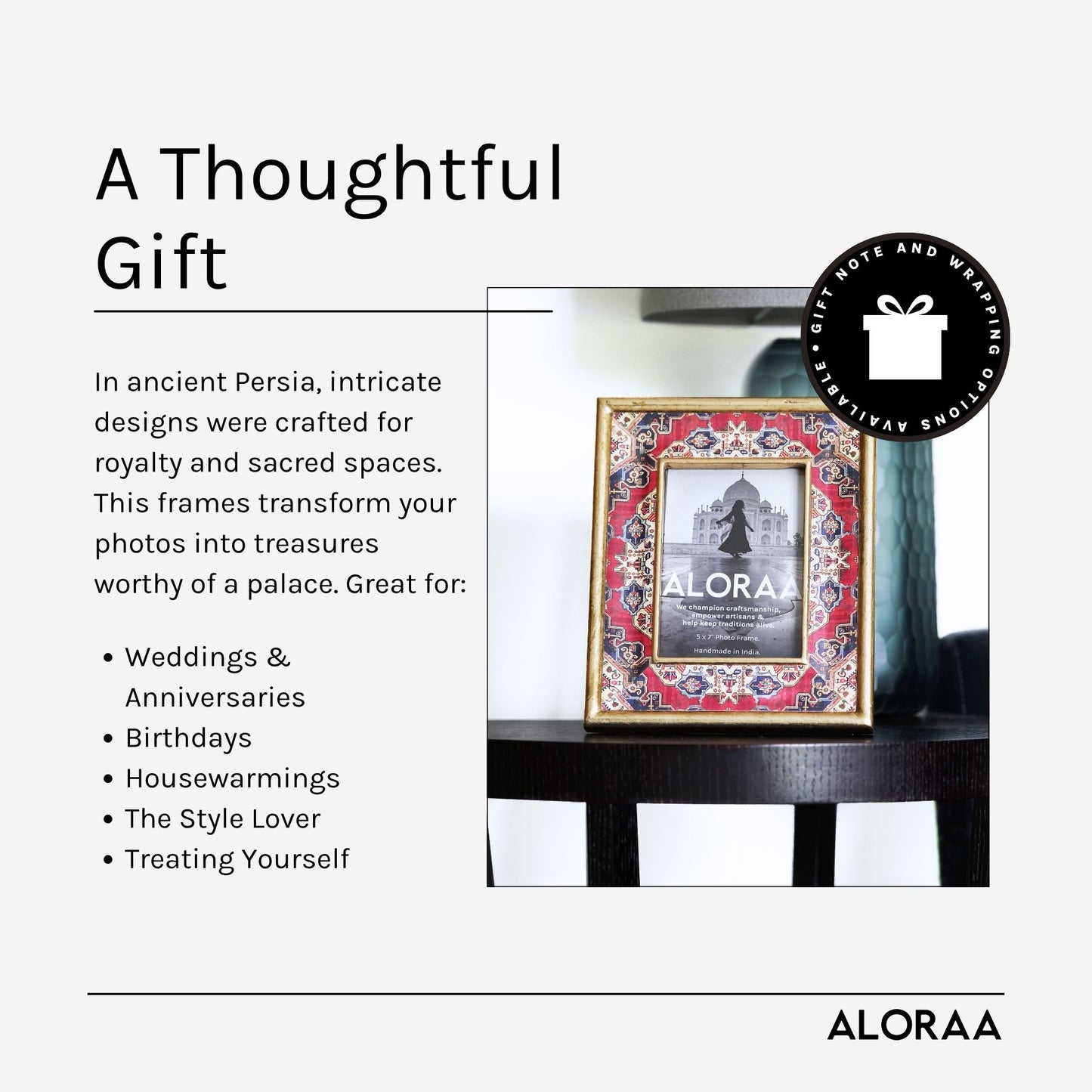 Multi-coloured Handcrafted Persian-inspired Photo Frame with Rustic Gold Finish