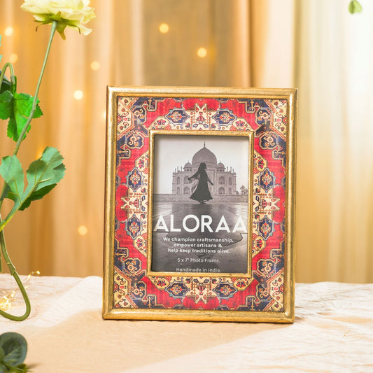 Multi-coloured Handcrafted Persian-inspired Photo Frame with Rustic Gold Finish