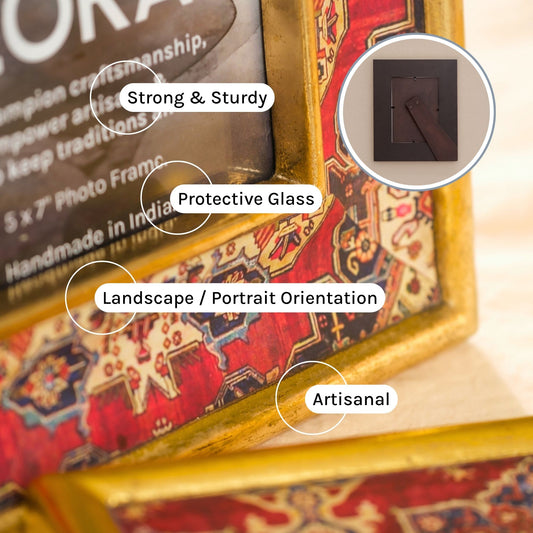 Multi-coloured Handcrafted Persian-inspired Photo Frame with Rustic Gold Finish