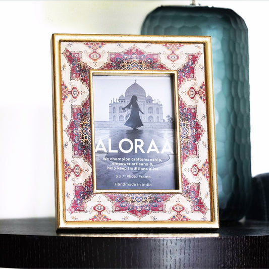 Handcrafted Persian-inspired Photo Frame with Rustic Gold Finish