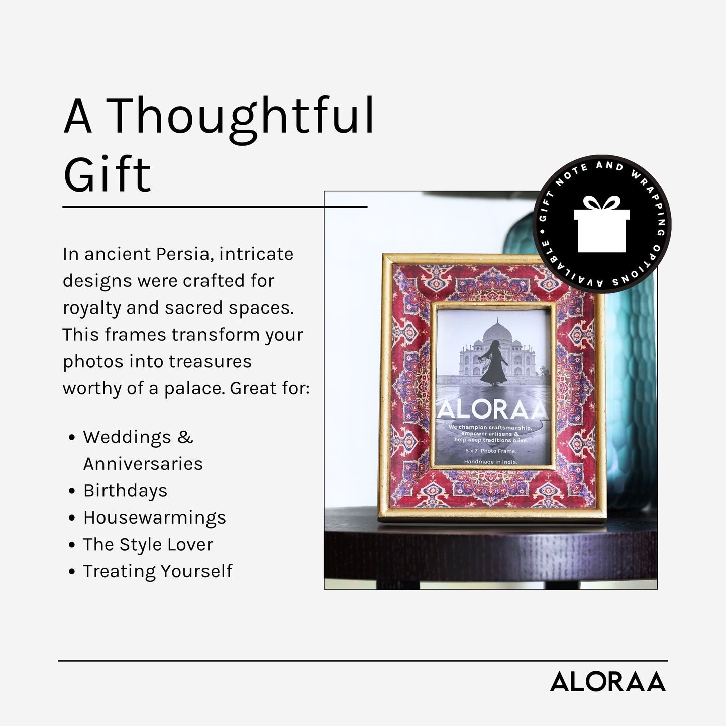 Handcrafted Persian-inspired Photo Frame with Rustic Gold Finish
