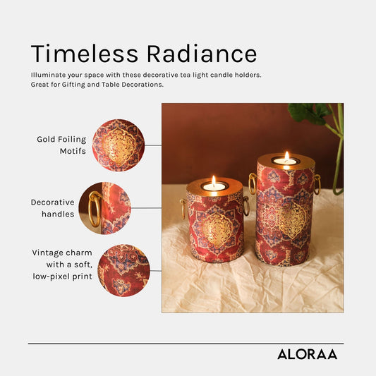 Handcrafted Persian-inspired Tealight Candle Holders with Rustic Gold Finish (Set of 2)
