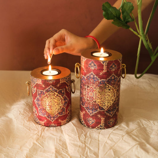 Handcrafted Persian-inspired Tealight Candle Holders with Rustic Gold Finish (Set of 2)