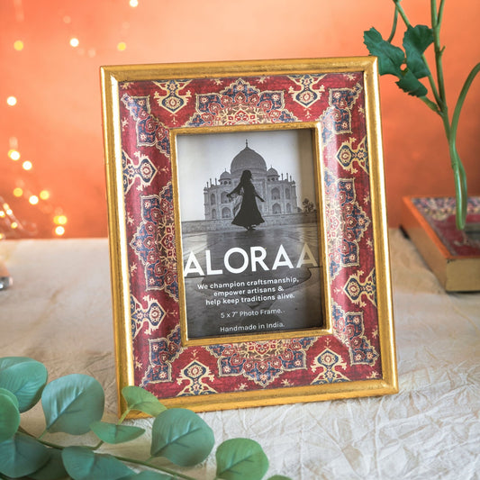 Handcrafted Persian-inspired Photo Frame with Rustic Gold Finish