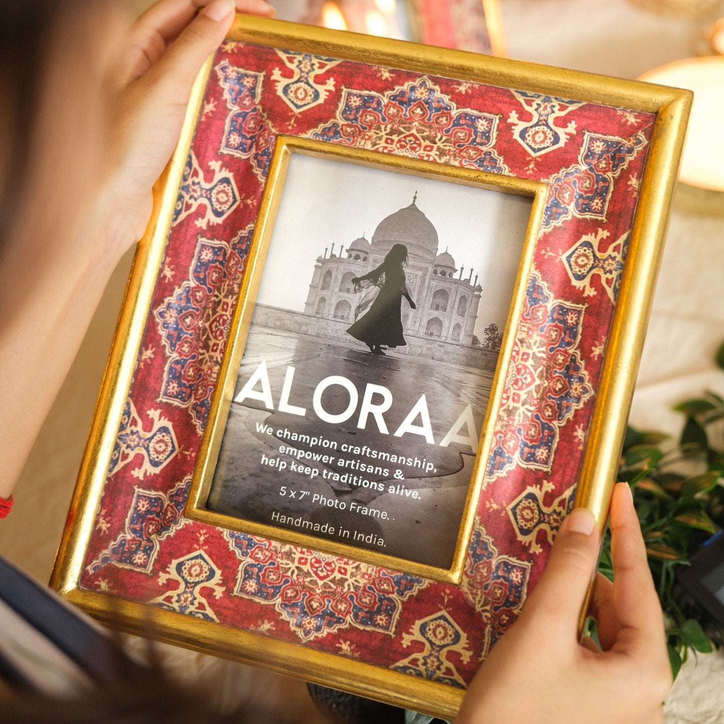 Handcrafted Persian-inspired Photo Frame with Rustic Gold Finish