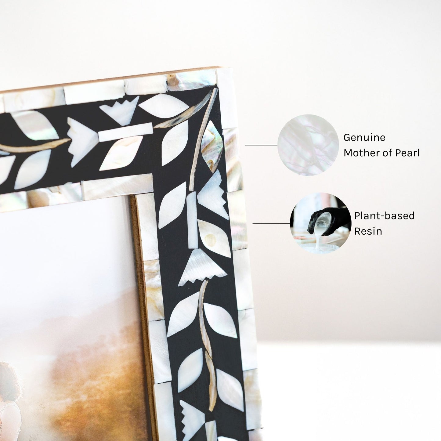 Floral Mother of Pearl Horn work Inspired Photo Frame