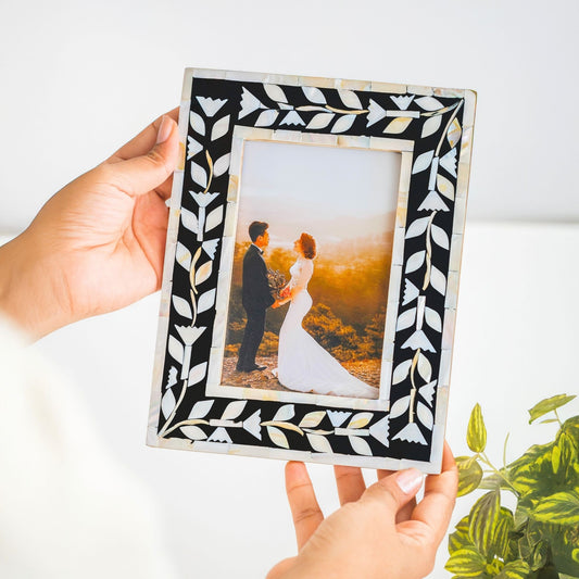 Floral Mother of Pearl Horn work Inspired Photo Frame