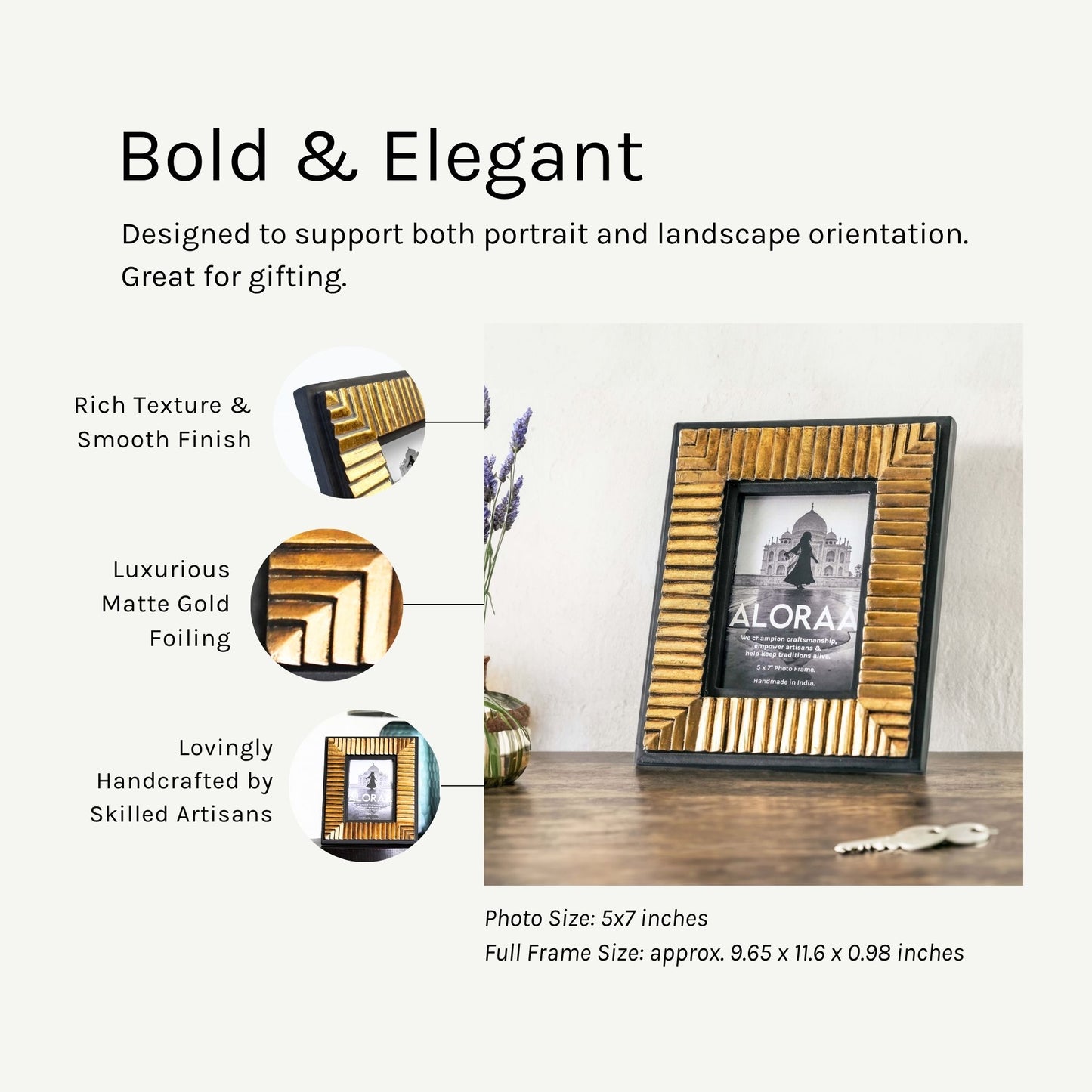 Handcrafted Black & Gold Textured Photo Frame