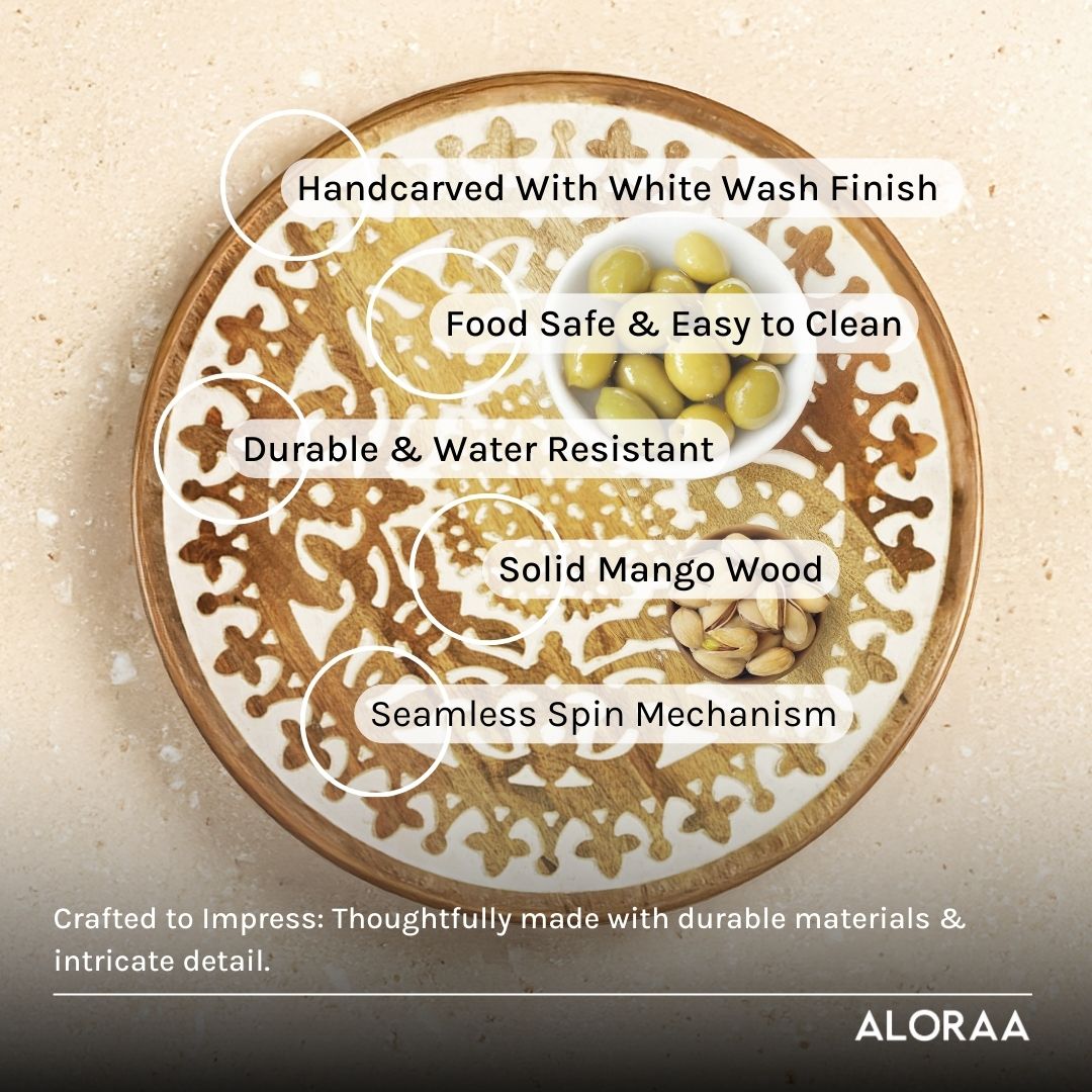Hand Carved Mandala Lazy Susan — handcrafted details and features | ALORAA