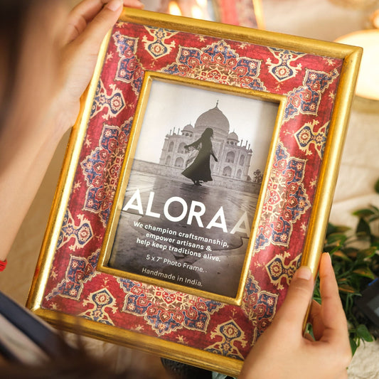 Handcrafted Persian-inspired Photo Frame with Rustic Gold Finish — close-up of handcrafted detail | ALORAA