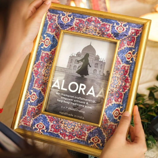 Handcrafted Persian-inspired Photo Frame with Rustic Gold Finish