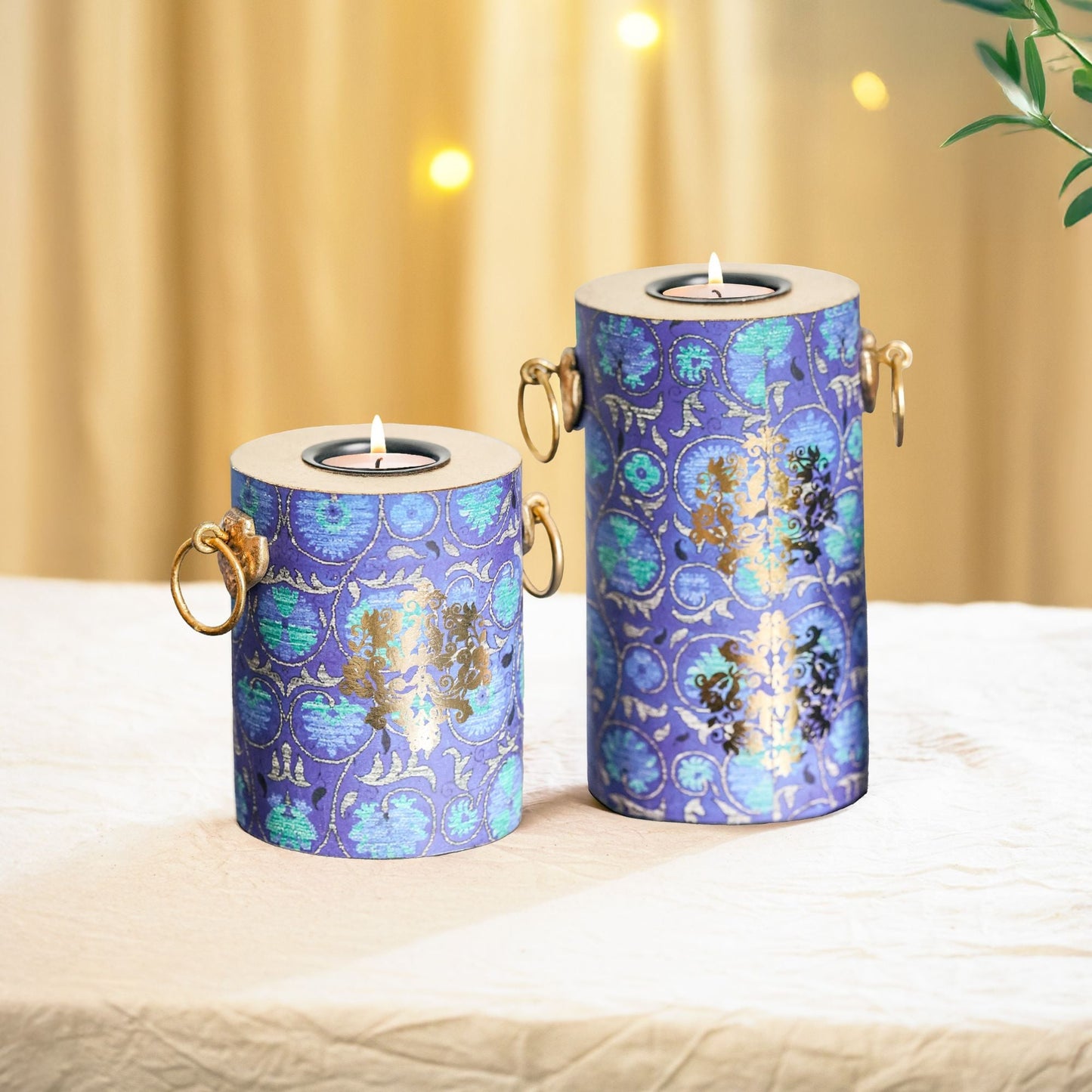 Handcrafted Persian-inspired Tealight Candle Holders with Rustic Gold Finish (Set of 2)