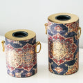 Persian-inspired Tealight Candle Holders in blue, set of 2, handcrafted rustic gold finish | ALORAA