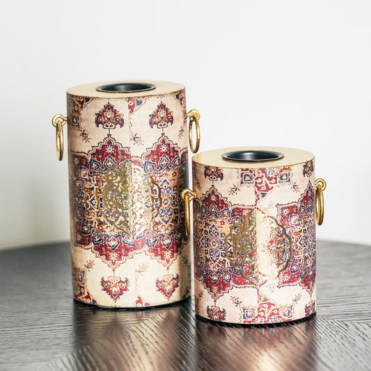 Persian-inspired Tealight Candle Holders in ivory, set of 2, handcrafted rustic gold finish | ALORAA