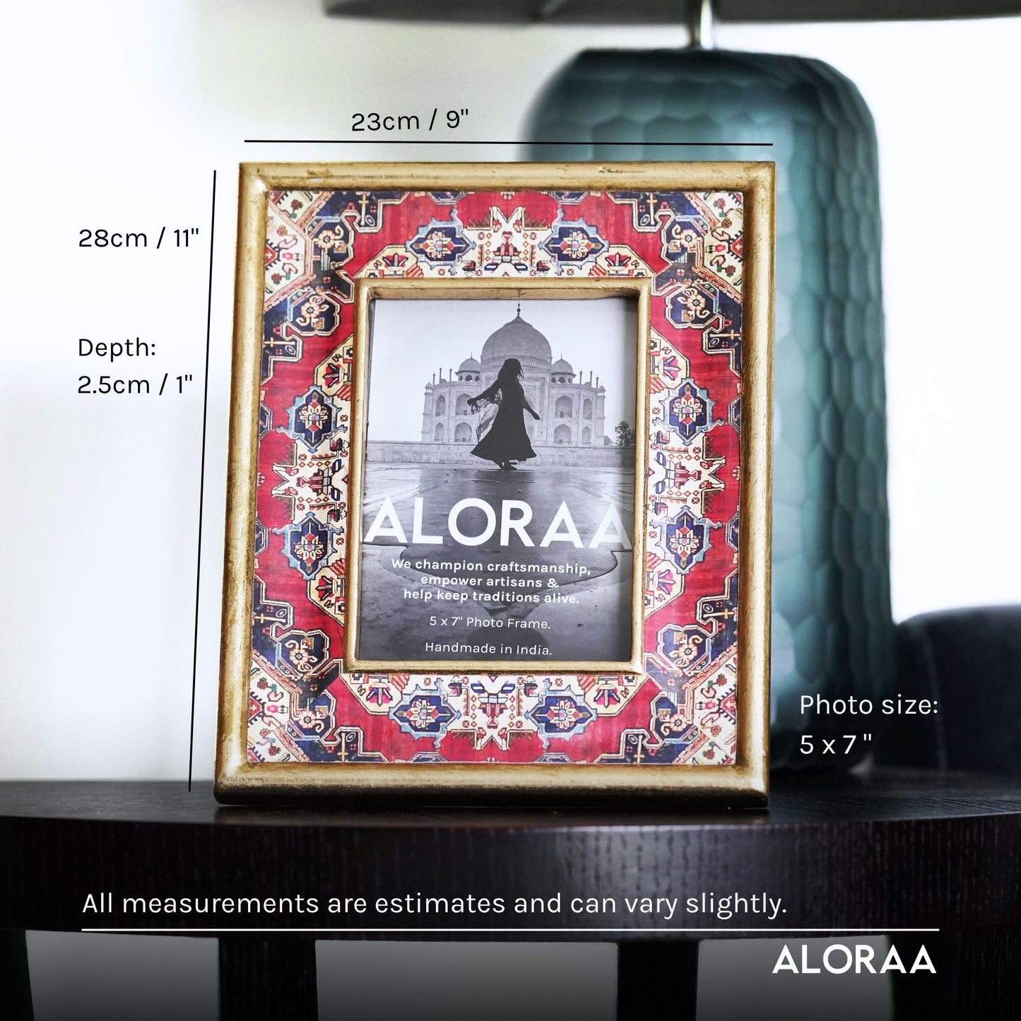 Multi-coloured Handcrafted Persian-inspired Photo Frame — dimensions and size guide | ALORAA
