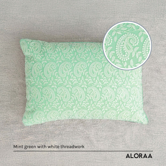 Paisley Cushion Cover in Minty Green — handcrafted by skilled Indian artisans | ALORAA