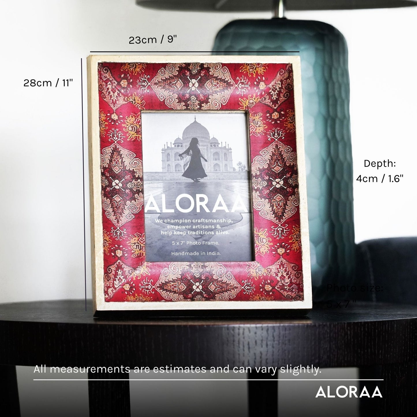 Red & Bold Handcrafted Persian-inspired Photo Frame — dimensions and size guide | ALORAA