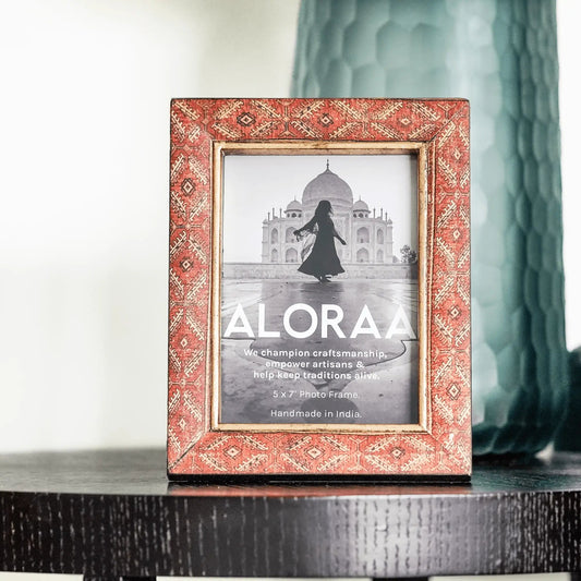 Red Handcrafted Geometric Persian-inspired Photo Frame in red | ALORAA handcrafted Indian gift