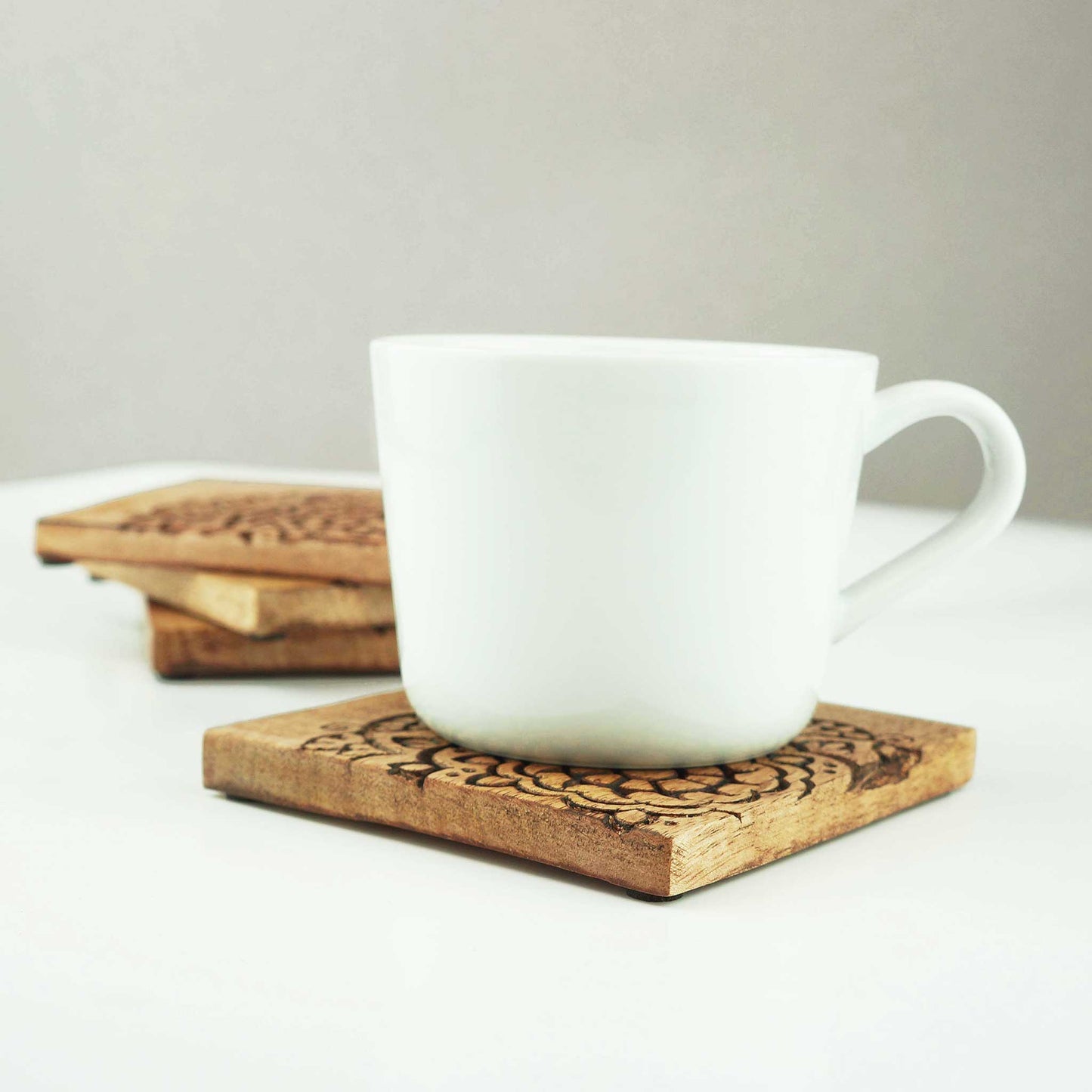 Hand Carved Mandala Coasters (set of 4)