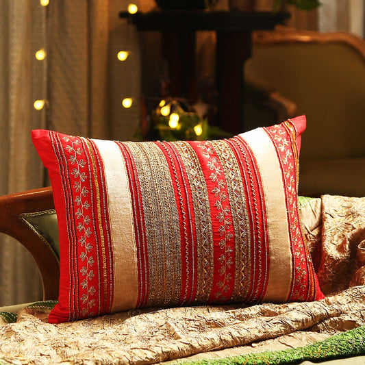Red Embroidered Cushion Cover