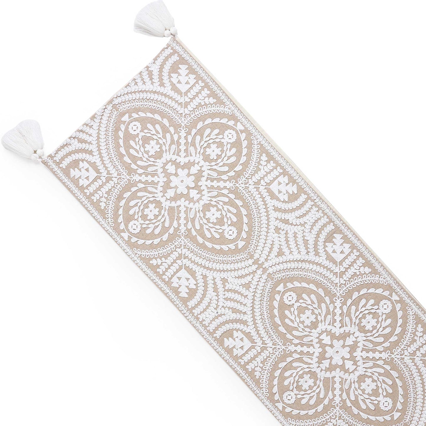Floral Embroidered Table Runner with Tassels