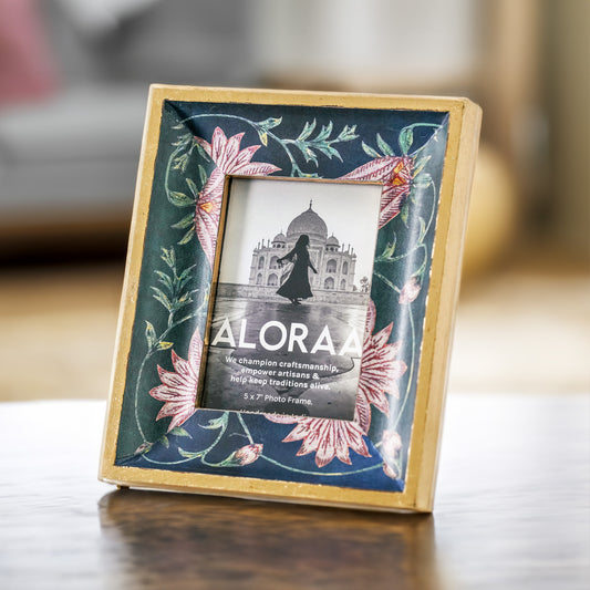 Handcrafted Floral Persian-inspired Photo Frame with Rustic Gold Finish