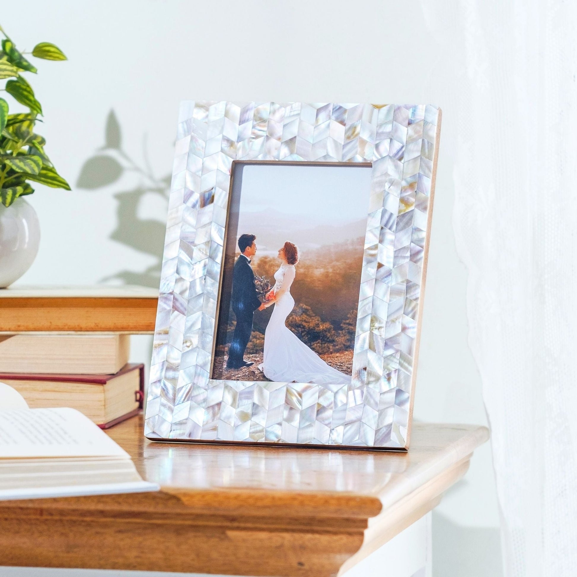 Chevron Mother of Pearl Photo Frame — handcrafted by skilled Indian artisans | ALORAA
