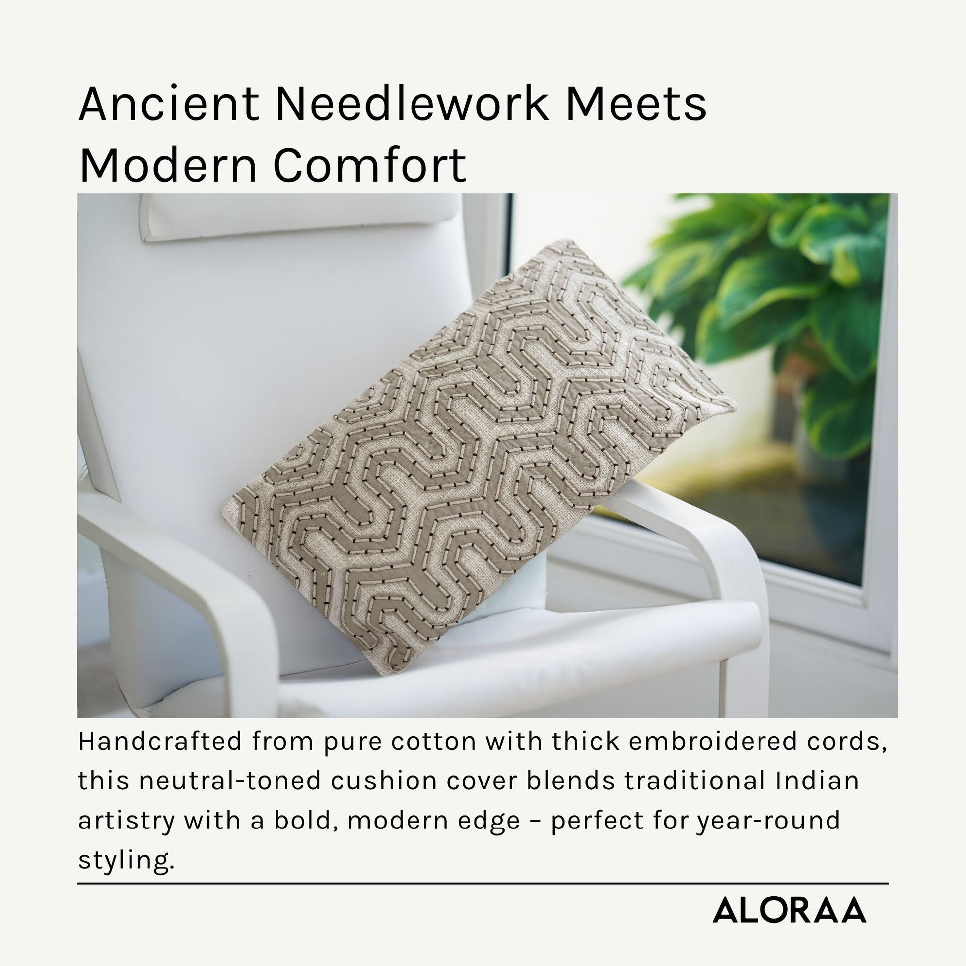 Dori Embroidered Cushion Cover — handcrafted Indian gift | ALORAA