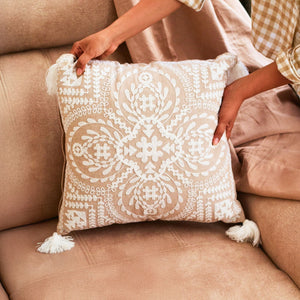Floral Embroidered Cushion Cover with Tassels — handcrafted by skilled Indian artisans | ALORAA
