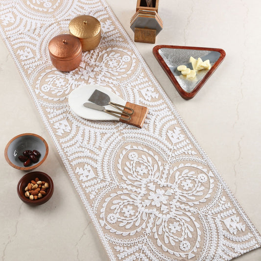 Floral Embroidered Table Runner with Tassels — handcrafted by skilled Indian artisans | ALORAA