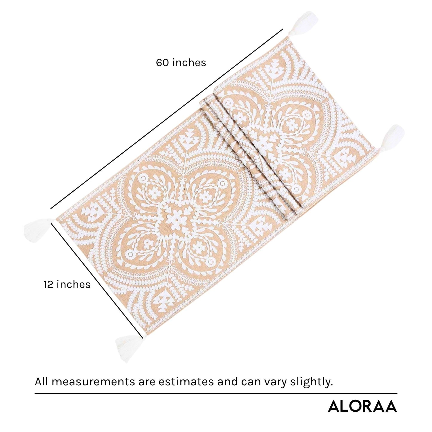 Floral Embroidered Table Runner with Tassels — dimensions and size guide | ALORAA