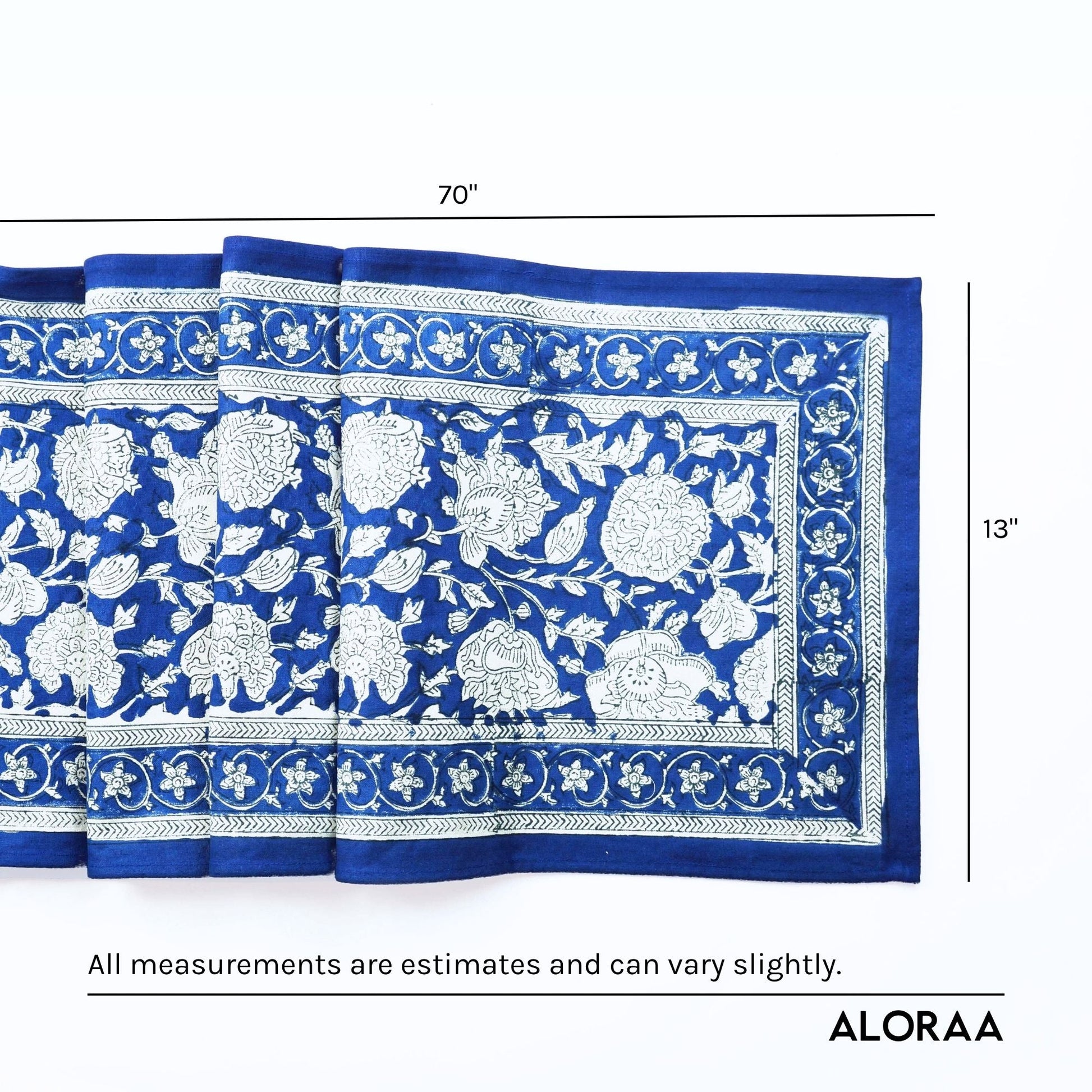 Floral Hand Block Printed Table Runner — dimensions and size guide | ALORAA