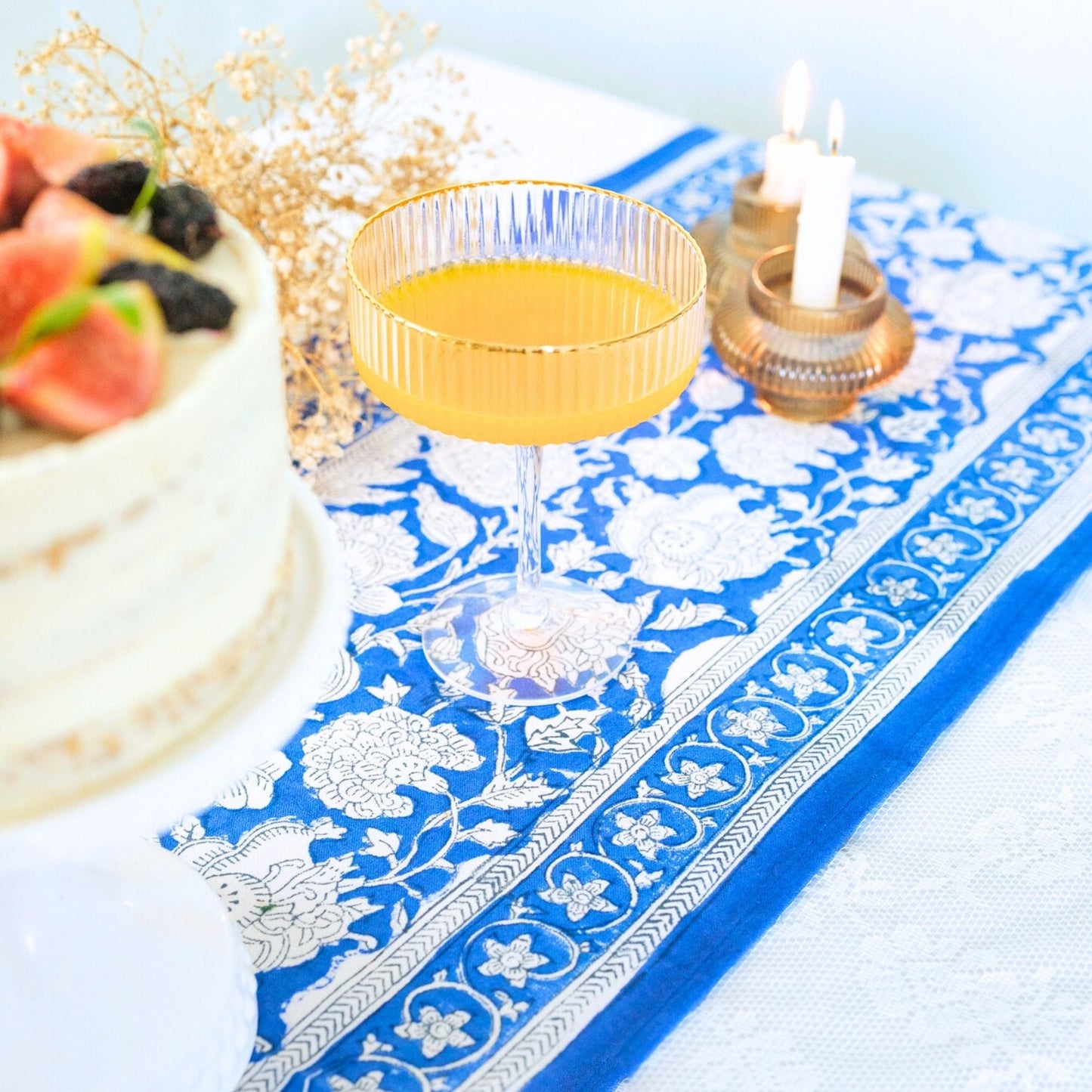 Floral Hand Block Printed Table Runner — styled and in use | ALORAA