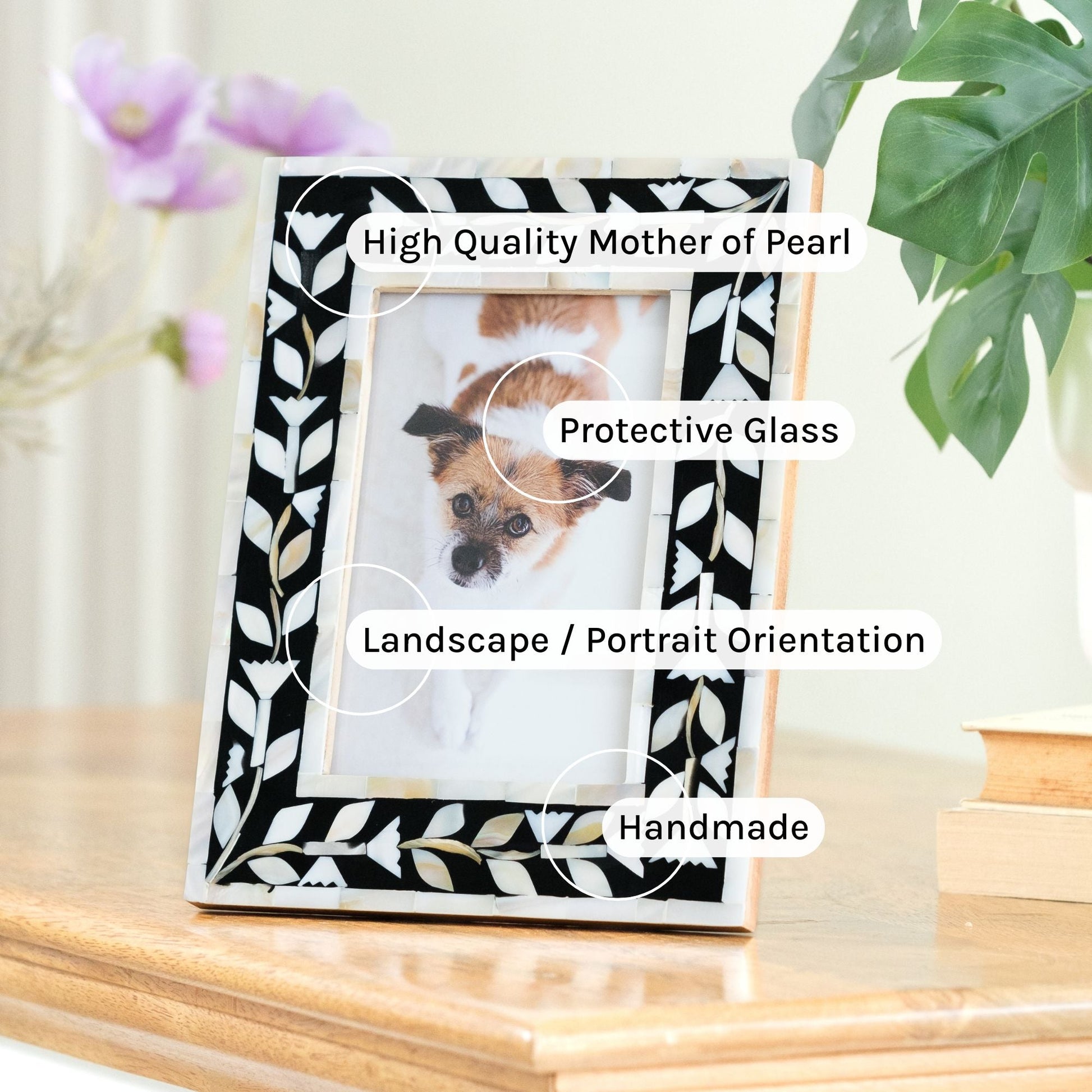 Floral Mother of Pearl Photo Frame — styled and in use | ALORAA