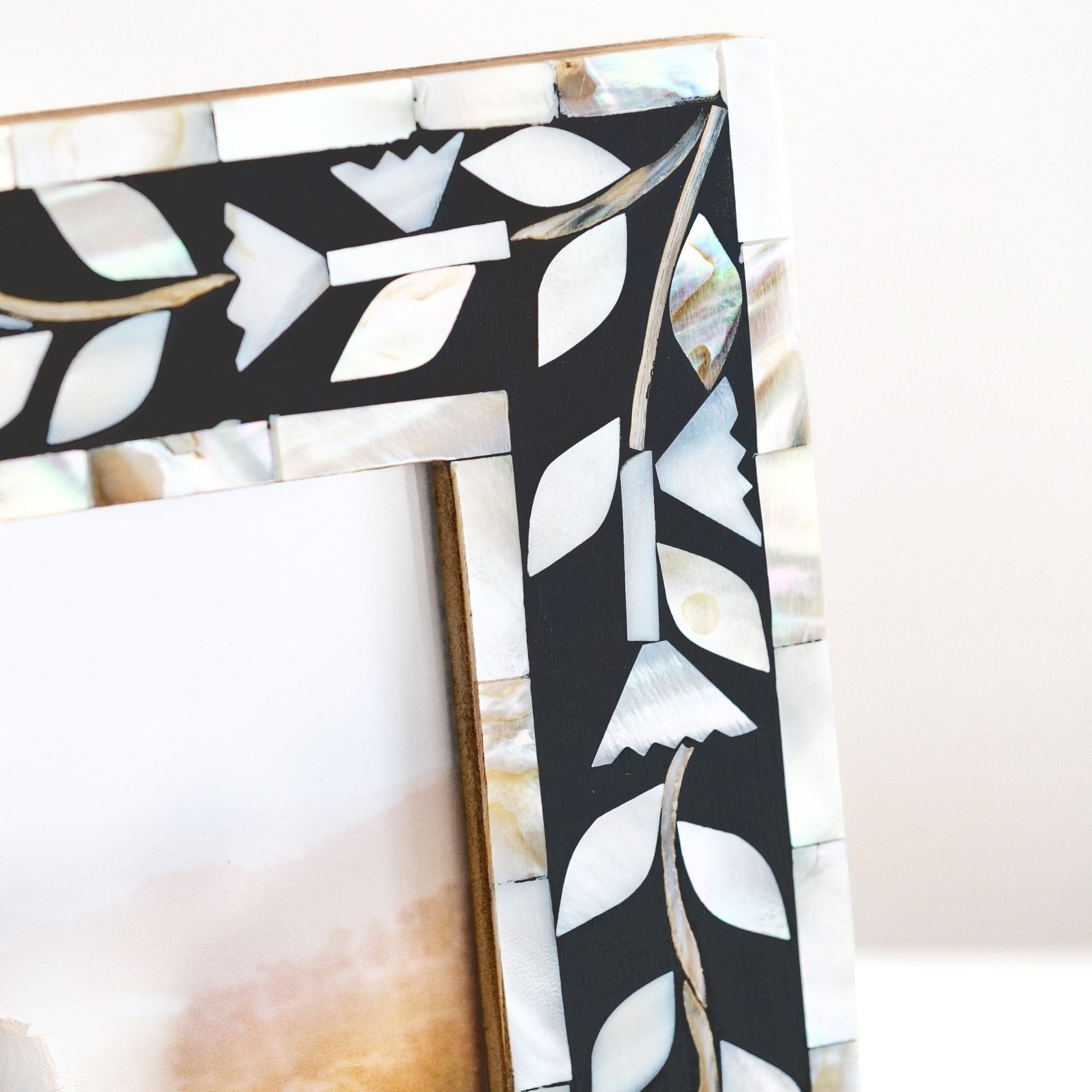 Floral Mother of Pearl Photo Frame — close-up of handcrafted detail | ALORAA