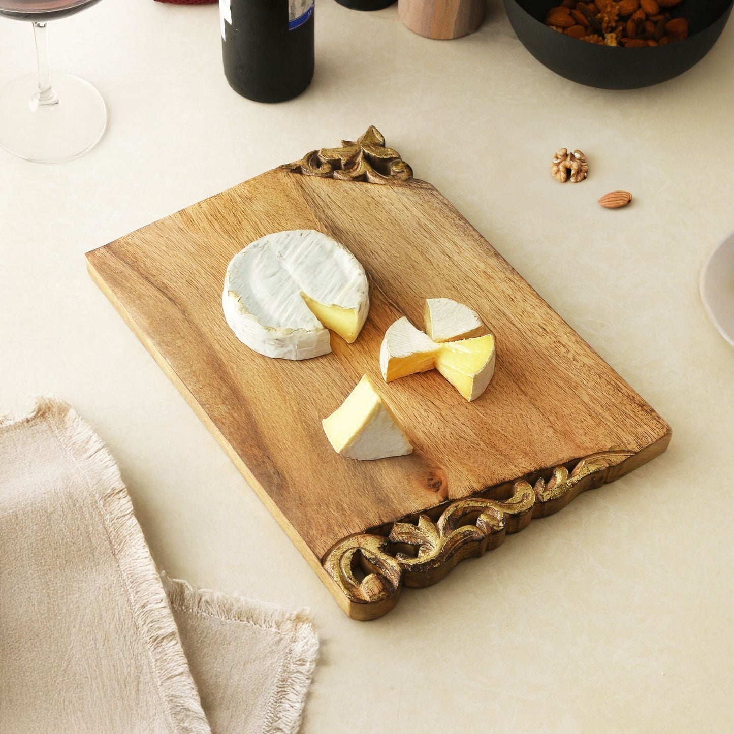 Golden Hand Carved Rustic Chopping Board — handcrafted by skilled Indian artisans | ALORAA