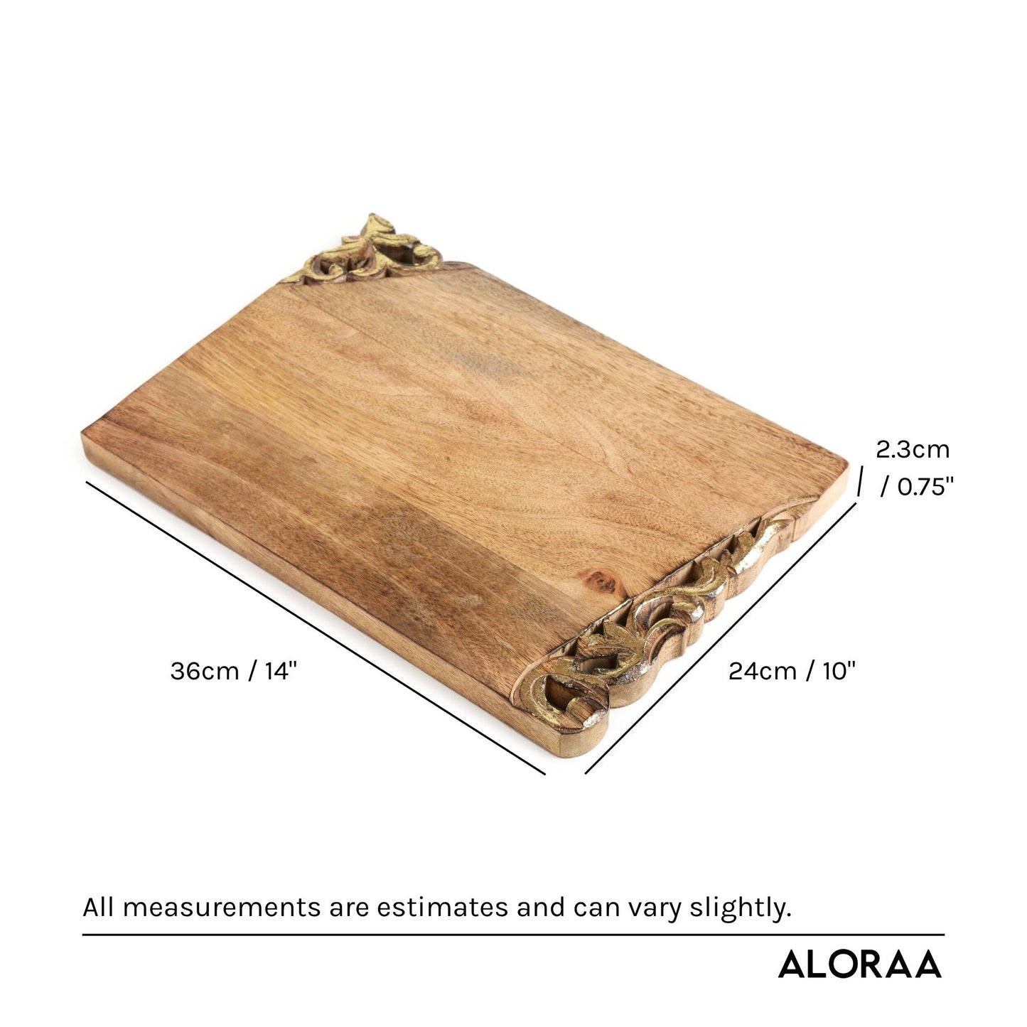 Golden Hand Carved Rustic Chopping Board — dimensions and size guide | ALORAA
