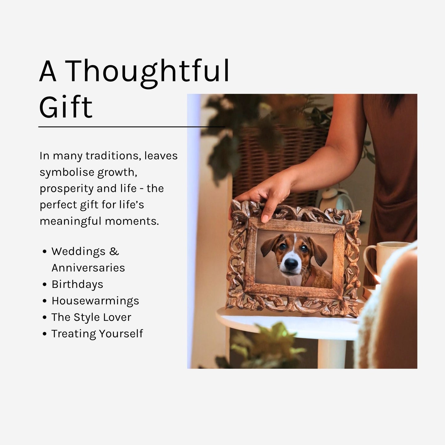 ALORAA's Jali Frame with an image of a dog. A thoughtful gift for birthdays, housewarming, the style lover, treating yourself, wedding and anniversaries.