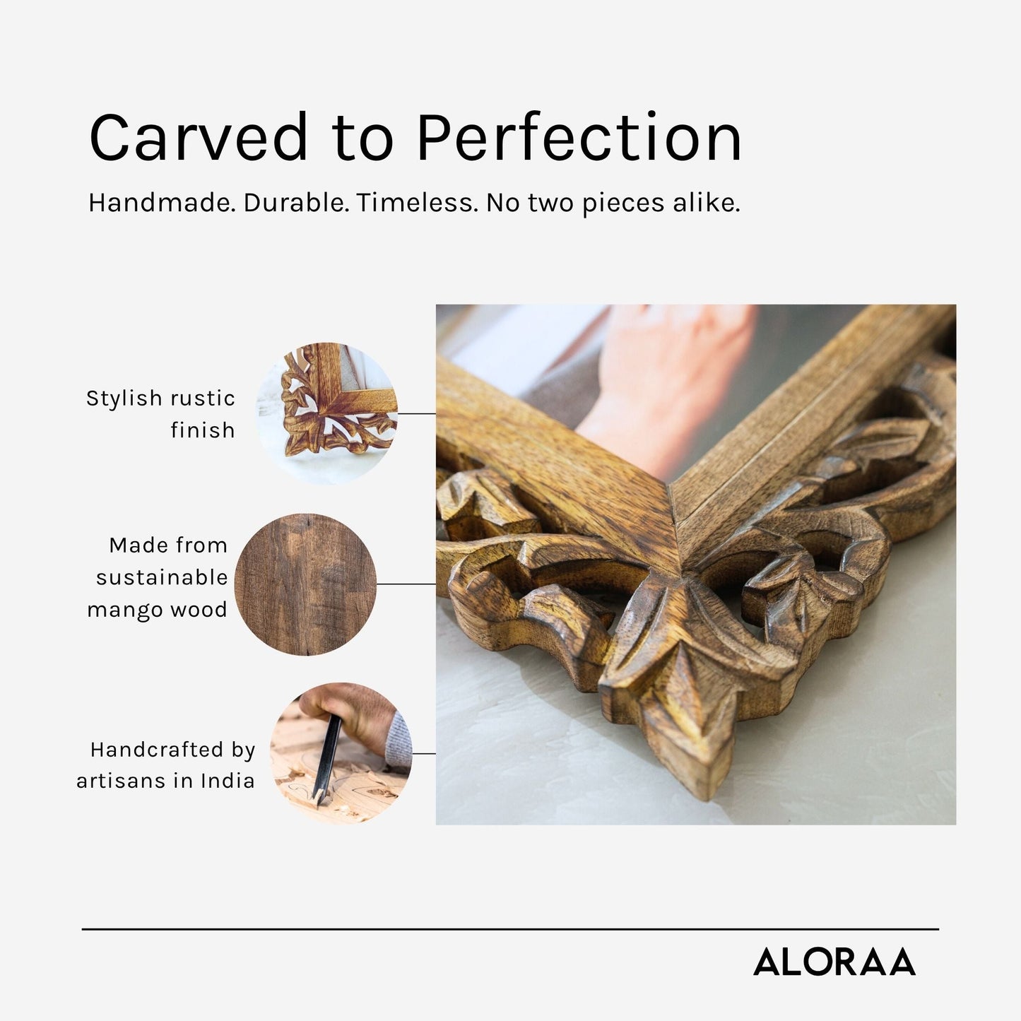 Hand Carved Jali Photo Frame - handcrafted details and features | ALORAA