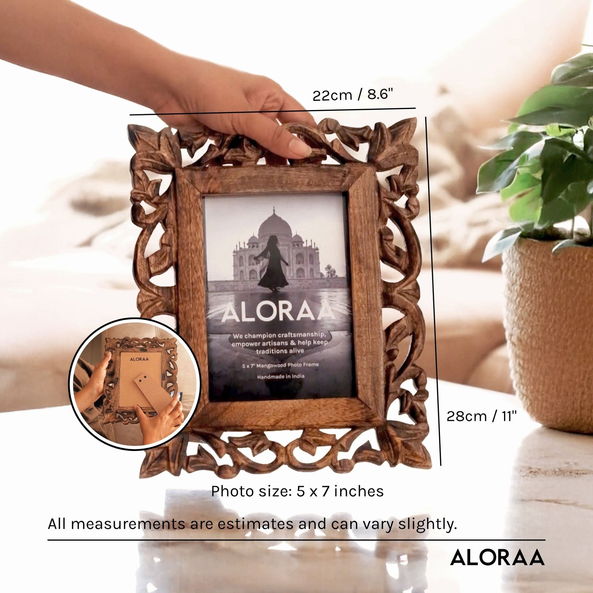 Hand Carved Jali Photo Frame - dimensions and size guide | ALORAA