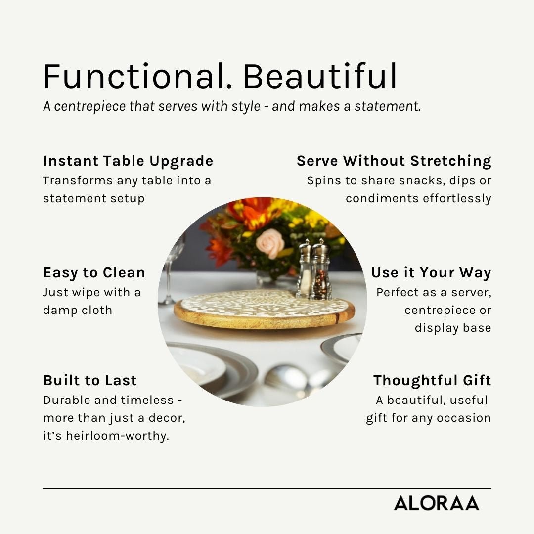 Hand Carved Mandala Lazy Susan — handcrafted details and features | ALORAA