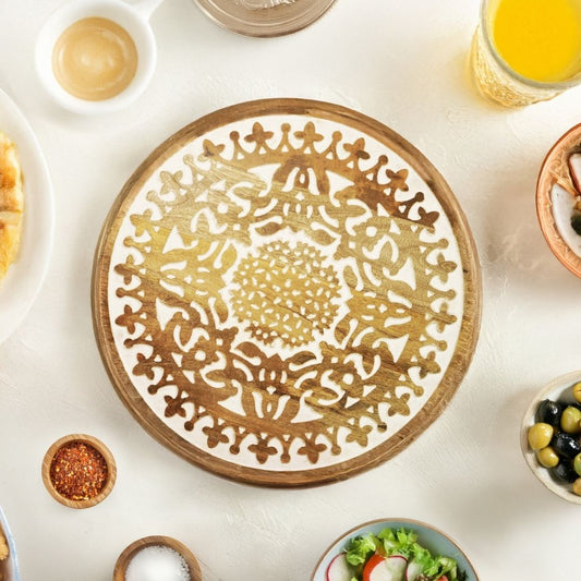Hand Carved Mandala Lazy Susan — handcrafted by skilled Indian artisans | ALORAA