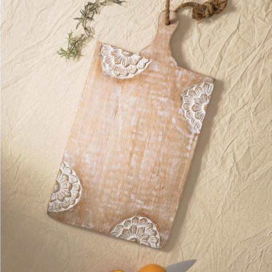 Hand Carved Wooden Chopping Board Floral — handcrafted by skilled Indian artisans | ALORAA