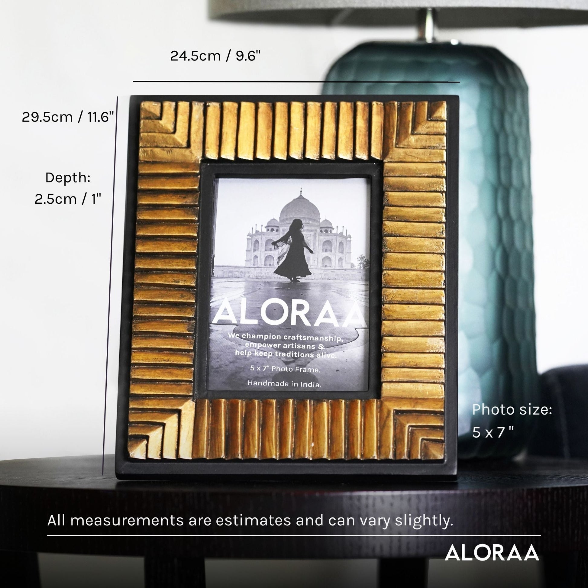 Handcrafted Black & Gold Textured Photo Frame — dimensions and size guide | ALORAA
