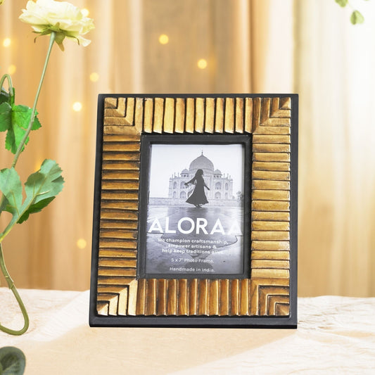 Handcrafted Black & Gold Textured Photo Frame — styled and in use | ALORAA